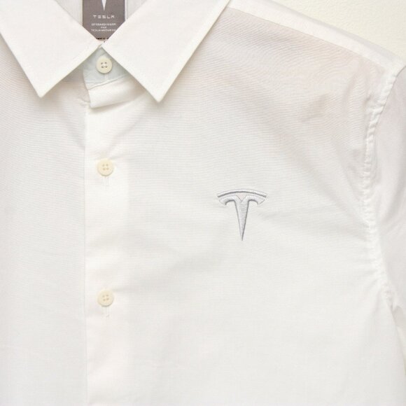Tesla Men's Long Sleeve Button Up Shirt White Medium Uniform - Picture 1 of 5